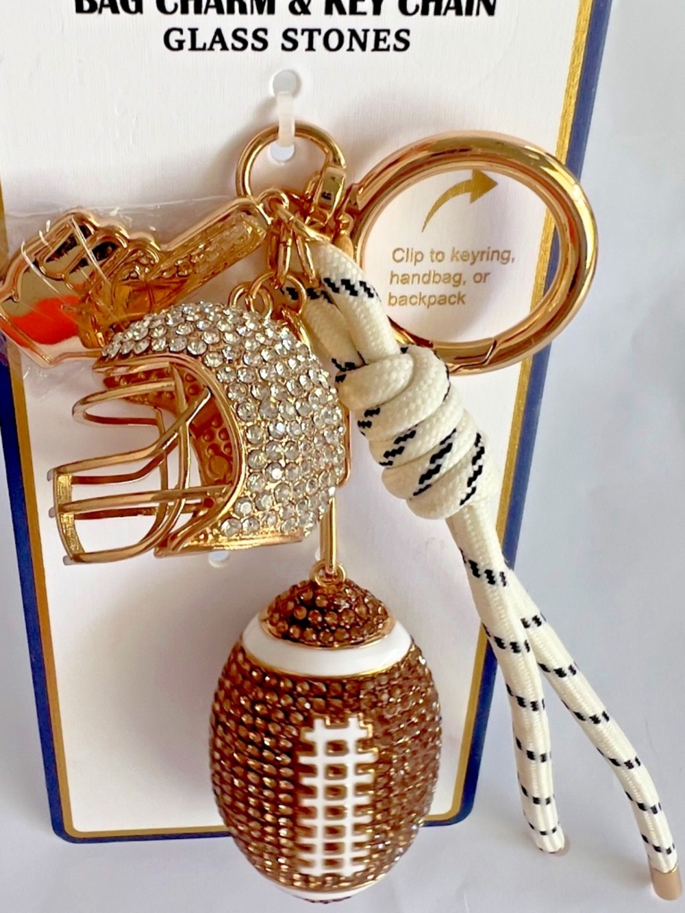 NEW Piper K Football Bag Charm Keychain Crystal Stones Helmet Game Sports Keys